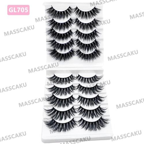 MASSCAKU 5 pairs 3D Mink Natural False Eyelashes Dramatic Volume Fake Lashes Makeup Eyelash Extension Silk Eyelashes