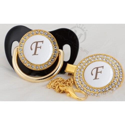 MIYOCAR lovely elegant bling pacifier and pacifier clip set name Initials letter F unique BPA free dummy bling LF-W