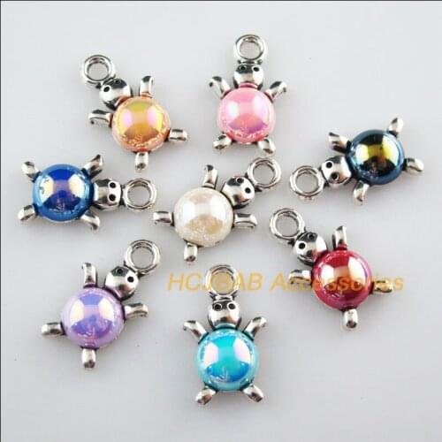 Fashion 16Pcs Tibetan Silver Animal Tortoise Mixed Acrylic Charms Pendants 14x23mm