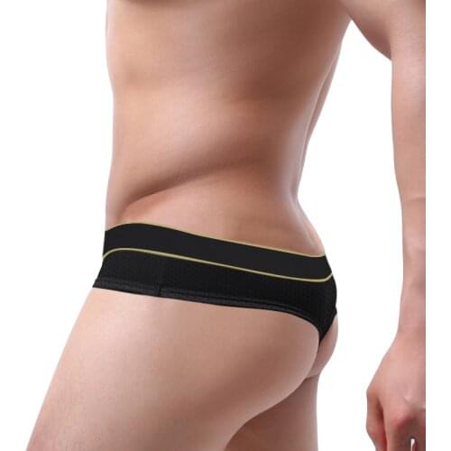 Low Waist Sexy Men Jockstrap Gay Underwear Man Thongs Breathable Mesh Mens Underpants Cotton Belt Cueca Sissy Briefs in 3 colors