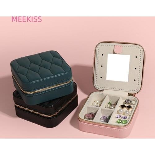 New Jewelry Storage Box Portable Double-layer Zipper Bag High-grade Diamond Pattern Material Earring Cosmetics Jewelry Box