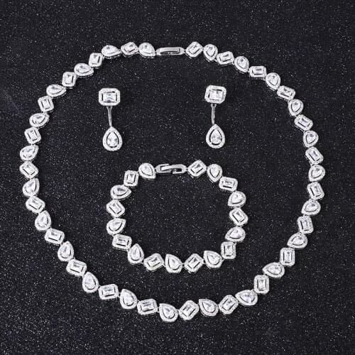 NEW Luxury Irregular Zirconia 3pcs Bridal Jewelry Sets For Women Party, Dubai Nigeria CZ Crystal Wedding Jewelry Sets N0413