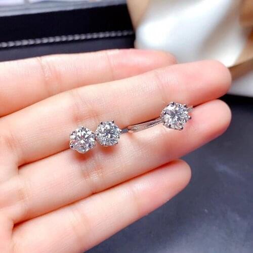 New Moissan Diamond 925 Silver Elegant Luxury High-end Design Ring Earring Set