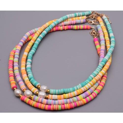 New Colour Boho Natural Fresh Water Pearl Necklace Color Soft Polymer Clay Beads Choker Necklace Beach Femme Jewelry Gift