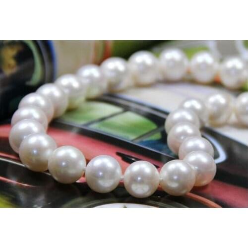 Fine jewelry gorgeous 10-11mm light shine round white freshwater pearl necklace 18INCH genuine female send mom 925 silver clasp
