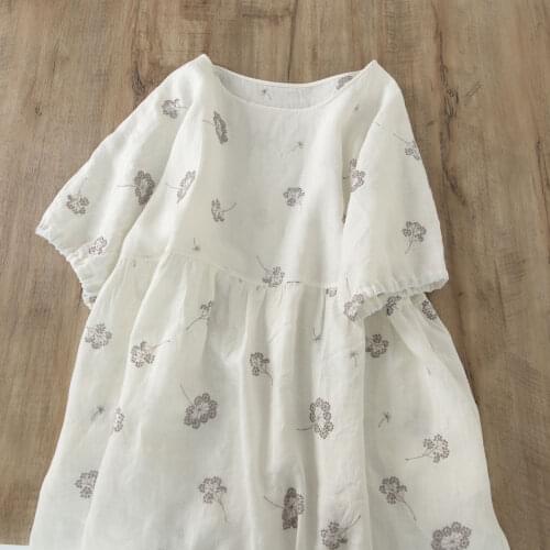 Dress water soluble embroidered white fairy dress baby dress cotton linen short sleeve Dress 9043