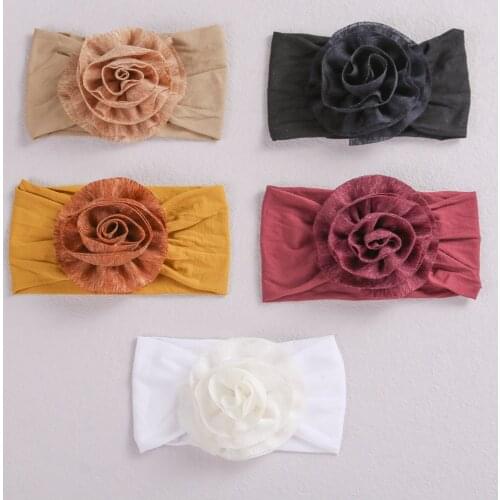 24pc/lot New Baby Rolled Flower Headband Solid Color Newborn Wide Turban Head Wrap Flower Nylon Headbands Girls Hair Accessories