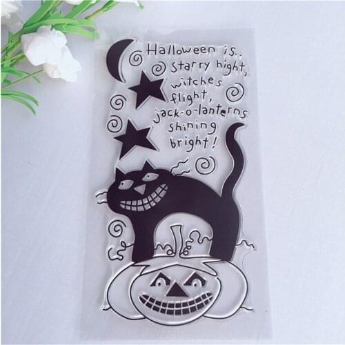 11*20 Halloween Cat Transparent Silicone Clear Stamps DIY Seal for Scrapbooking Card Making Photo Album Decorative Stamp