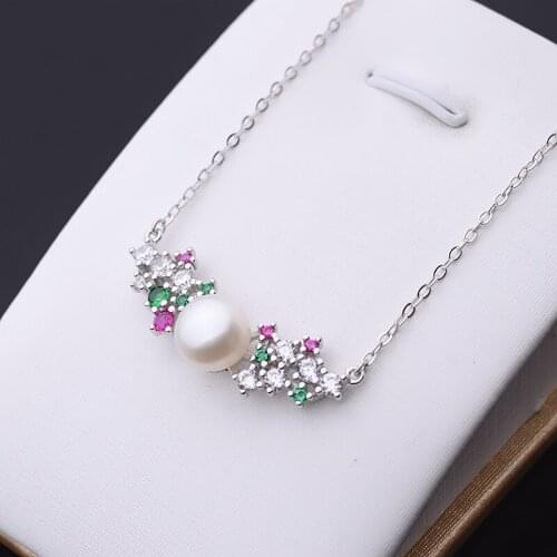 QIAOBEIGE DIY pearl mounting jewelry fashion necklace 925 Sterling silver DIY pearl with crystal necklace factory wholesale