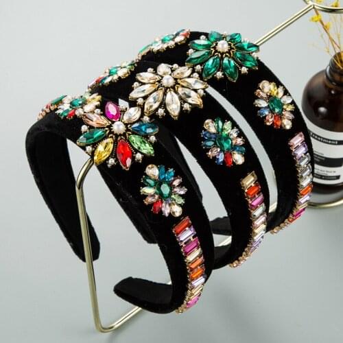 Crystal Rhinestones Luxury Hair Accessories Hairbands Sparkly Baroque Hair Bands Headdress Colorful Pink Women Headbands