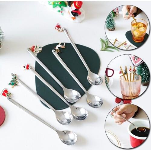 Xmas Spoons Metal Merry Christmas Spoons For New Year Party Table Ornaments Christmas Home Navidad Gifts
