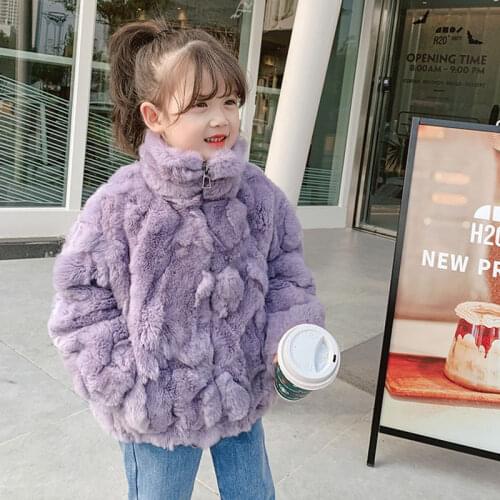 Korean Kids Fashion Rabbit Fur Coat for Girls Children Fur Outerwear Girls Natural Fur Jacket Winter Warm Thicken Coat 2-8 Yrs