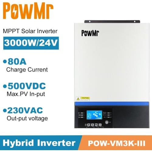 PowMr 3KW Pure Sine Wave Solar Inverter MPPT 80A Solar Panel Charger and AC Charge 230VAC Solar Charge Controller With Bluetooth