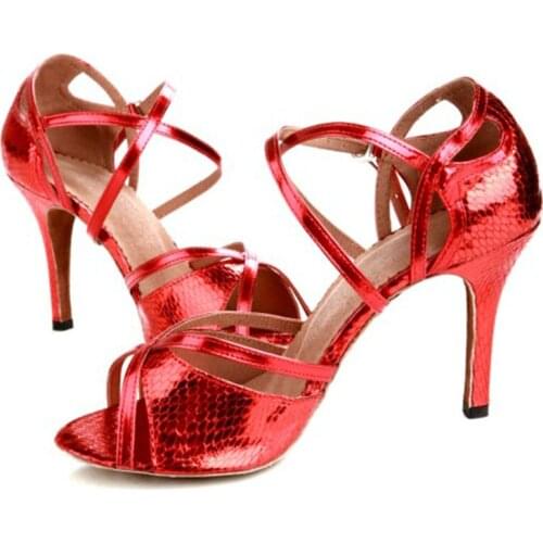 Party Ballroom Dance Shoes Brand Modern Women Latin Dance Aerobics Shoe Girl Red Buckle Flesh PU 01 Adult Sports Dancing Sneaker