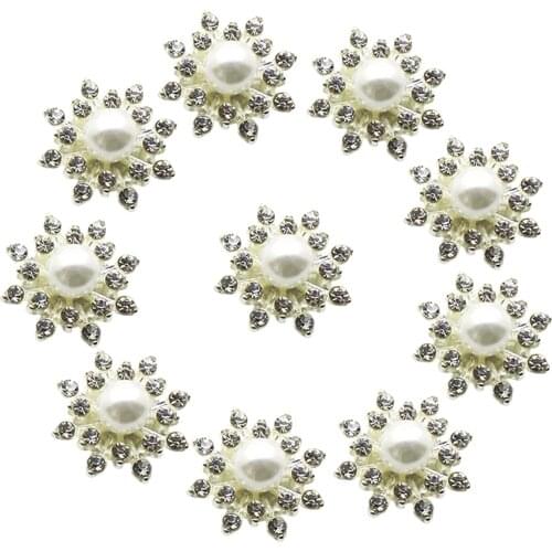 Alloy Pearl Rhinestone Embellishments Shining Flat Back for Buttons Brooches Headband Dress Tie Decor