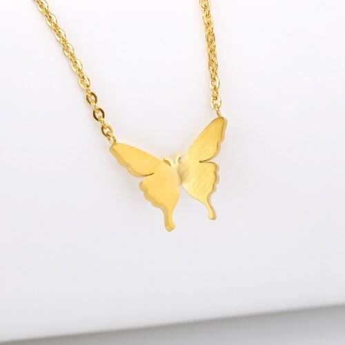 GORGEOUS TALE Monogram Butterfly Stainless Steel Necklace Gold Color Pendant Chain For Women Bridesmaid Jewelry Gift