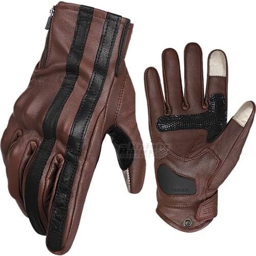 Vintage Motorcycle Gloves Riding Retro Leather Gloves Motorbike Moto Racing Full Finger Motocross Biker Touch Screen Gloves Men