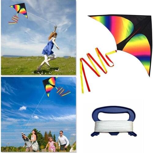 1pc Black Arrow Rainbow Big Triangle Kite Rainbow Triangle Long Tail Kite Children Adult Outdoor Toys