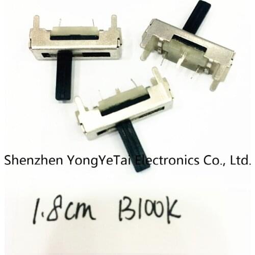 YYT 5PCS 1.8cm Car audio sliding potentiometer B100K Axis length 15MM single sliding potentiometer 18MM