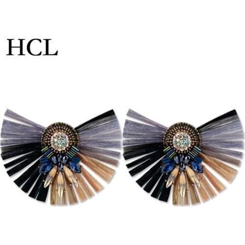 Bohemia Crystal Stud Earrings For Woman 5 Color Raffia Big Fringe Statement Earrings Fashion Jewelry boucle d'oreille femme Gift