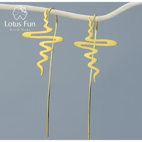 Lotus Fun Real 925 Sterling Silver Natural Creative Handmade Designer Fine Jewelry Nice Winding View Dangle Earrings for Women