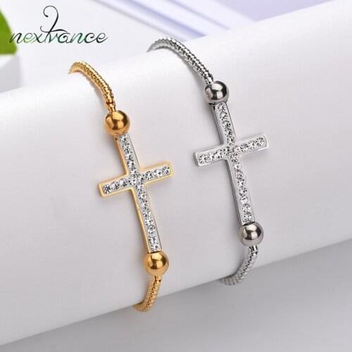 Nextvance Fashion Cross Adjustable Bracelets Bead Crystal Stone Bracelet For Women Religious Jewelry Collier