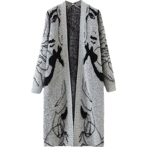 2020 Spring Autumn New Fashion Tide Printing Long Sleeve V-neck Cardigan Knitting Loose Casual Women Sweater C341