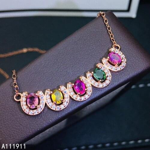 KJJEAXCMY fine jewelry 925 sterling silver inlaid natural tourmaline gemstone female necklace luxury pendant support test noble