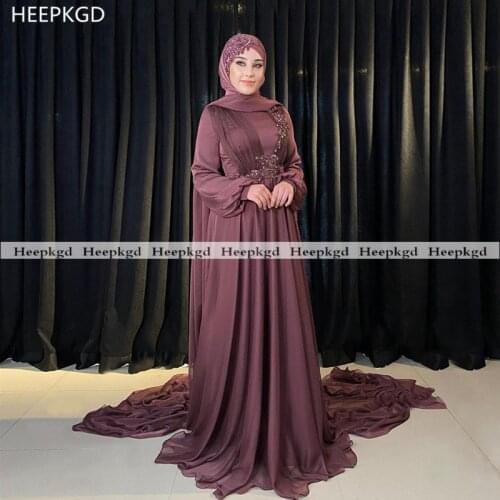 Elegant Muslim Evening Dresses Long A Line Chiffon Plus Size Middle East Women Wedding Party Dress Long Sleeves Evening Gowns