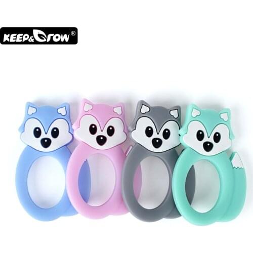 Keep&Grow 1Pc Cartoon Fox Teether Rodents Baby Teethers Food Grade Silicone Beads Teething Toys DIY Pacifier Clip Tools