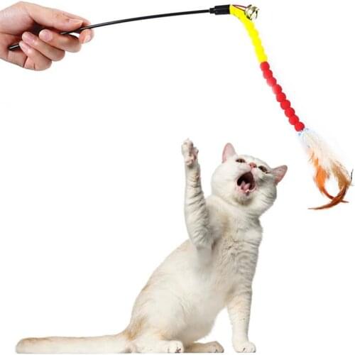 1pc Funny Cat Teaser Wand Plush Artificial Feather Bell Decor Cat Wand Toy Cat Interactive Toy Pet Supplies Cat Favors