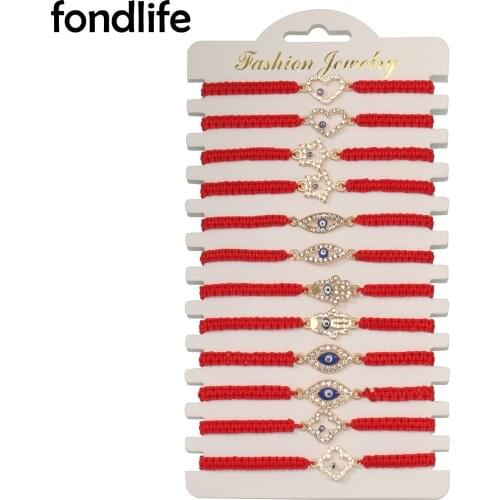 Red Rope Braided Hamsa Hand Evil Eye Love Heart Handmade Bracelet Women Kid 2021 New Fashion Star 12pcs Wholesale Jewelry Gift