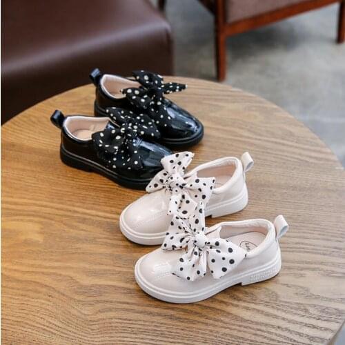 2019 Children Casual Shoes Princess Bowtie Leather Sport Shoes Female Fashion Vintage Leather Martin Boots Baby Dance Sneakers