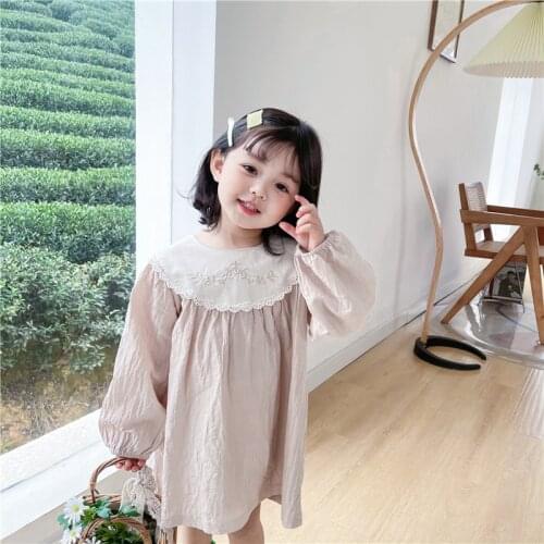 2021 Spring New Kids Clothing Casual Girls Dress Embroidery Collar Kids Dress for Girl