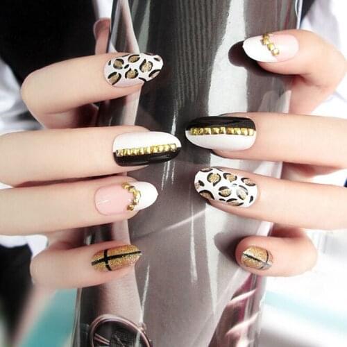 24Pcs Leopard Fake Nails Art Tips Acrylic Nail False Full Cover Manicure Decor