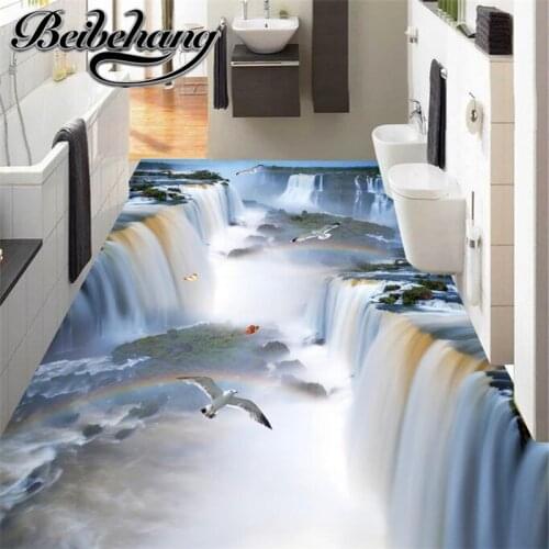 Beibehang Custom floor waterfall 3D wallpaper mural thickening waterproof adhesive to wear non-slip PVC floor painting color