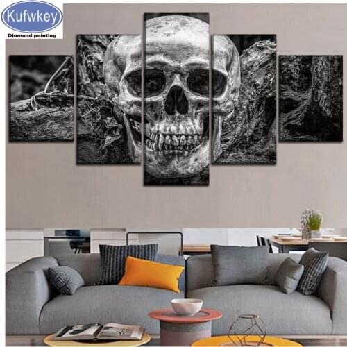 Full square drill 5D Diy Diamond Painting Cross Stitch halloween decor 5D Diamond Mosaic Full Diamond Embroidery Skull 5pcs