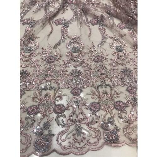 African Lace Fabrics with beads L-2186811 High Quality Lace French Lace Fabric Nigerian Tulle Lace Fabrics For Wedding Dress
