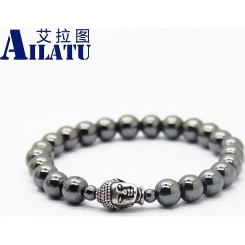 Ailatu Promotion Heavy Hematite Beads Prayer Buddha Lucky Yoga Bracelets Mens Jewelry