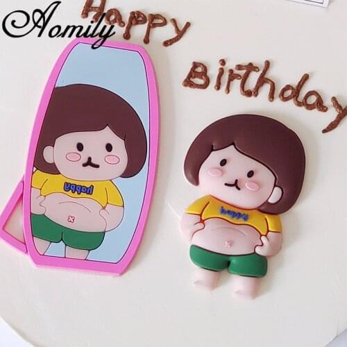 Aomily 2pcs/Set PVC Funny Girl Cake Decorative Mould Adult Children Birthday Cake Party Festival Supplies Lovely Kitchen Baking