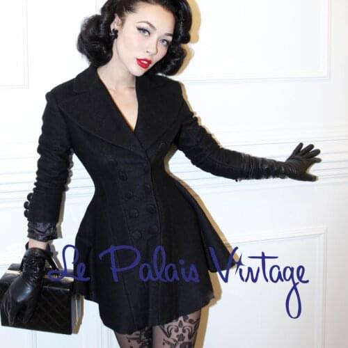 FREE SHIPPING Le palais limited edition vintage elegant classic slim waist double breasted skirt woolen outerwear