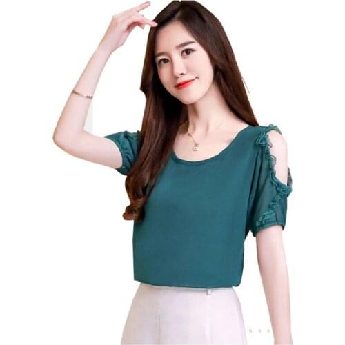 Women Spring summer Blouses shirt Lady Casual Short Sleeve Off Shoulder O-Neck Blusas Tops DD2612