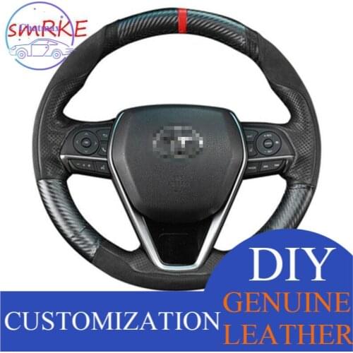 For Toyota camry 8th Avalon DIY Carbon fiber Black Leather steering wheel cover anti-slip design all season