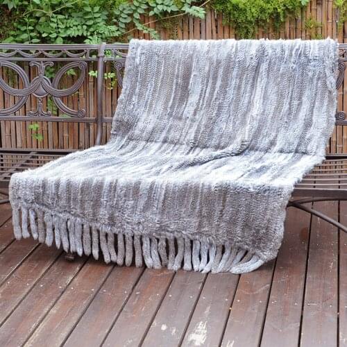 CX-D-20G Home Decorative Sofa Throw Warm Rabbit Fur Knit Fur Fringe Fur Throw Fur Blanket