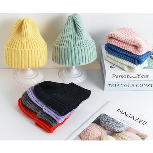 Baby Knitted Hat Girl Boy Autumn Winter Warm Beanie Cap Candy Color Children Toddler Stripe Beanies Bonnet Baby Accessories