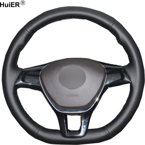 HuiER Sewing Car Steering Wheel Cover Breathable Car Styling Black Leather For Volkswagen VW Golf 7 Mk7 New Polo Jetta Passat B8