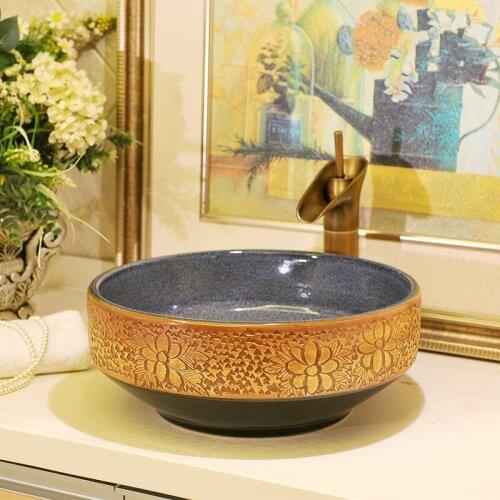 Antique style China Artistic art ceramic porcelain wash basin bathroom wash basin handmade sinks bowl