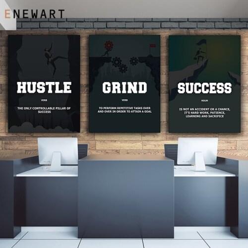 Hustle Grind Success Canvas Wall Art Office Decor Motivational Entrepreneur decorative Prints Noun Verb Definitions painting