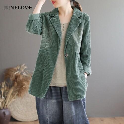 JuneLove 2020 Corduroy Blazer Women Spring Jackets Office Lady Chaqueta Mujer Casual High-quality Single Button Coat Outwears