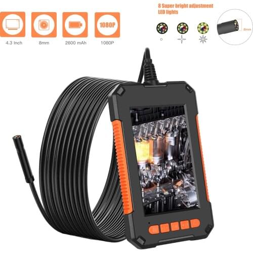 2M 5M 10M HD Endoscope Camera IP67 8mm Len 4.3" LCD Screen Borescope 1080p Inspection Camera 2600 mAh 8 LED Screen Endoscope